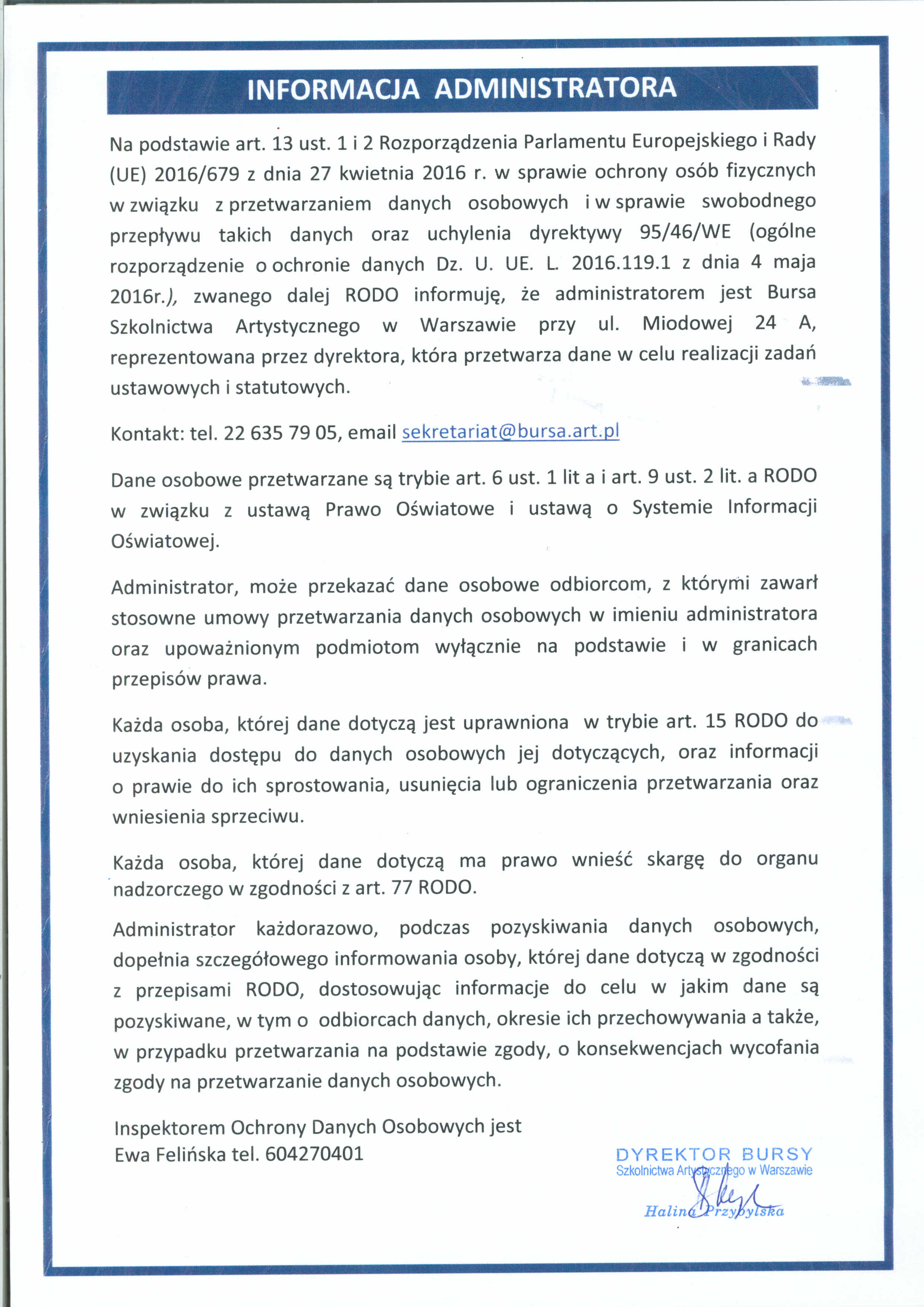 Informacja Administratora 2019